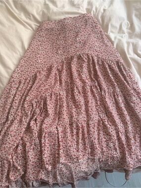 Tiered Floral Midi Skirt in Pink